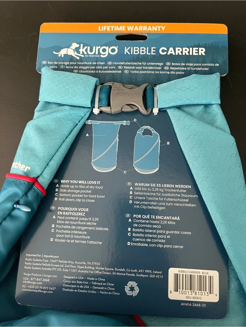 Kurgo Kibble Carrier - Teal with Red Trim